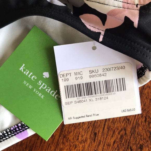 NWT Kate Spade Black Floral-Print Bikini Bottom XL - Picture 8 of 11